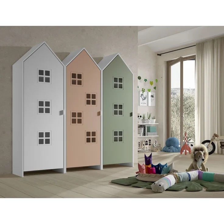 Kleiderschrank >CASAMI BRUGES< in Korpus Weiß / Front Pink, Weiß u. Grün, MDF