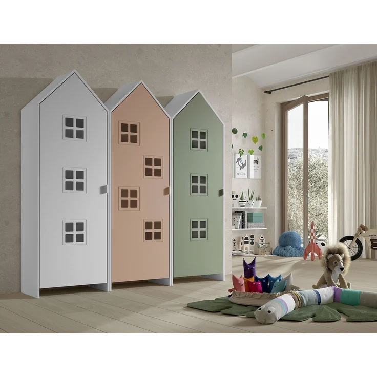 Kleiderschrank >CASAMI BRUGES< in Korpus Weiß / Front Pink, Weiß u. Grün, MDF – Bild 1