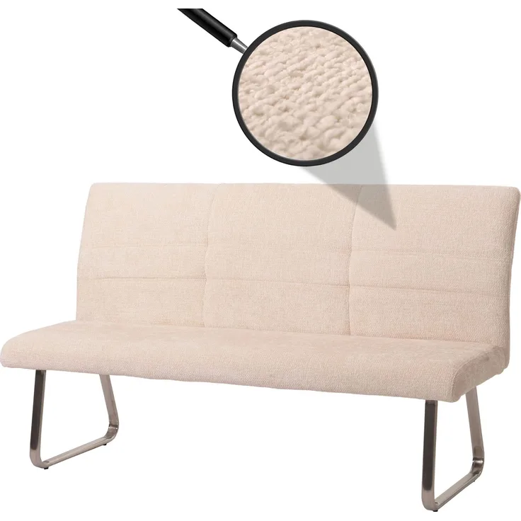 Sitzbank HWC-G55, Esszimmerbank Bank, Edelstahl gebürstet Stoff/Textil Chenille Öko-Tex, 180cm ~ creme