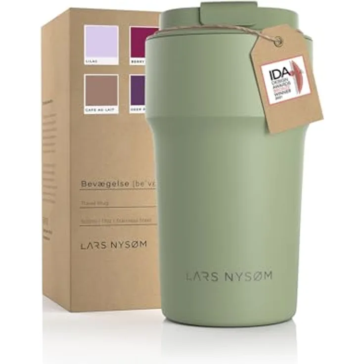 LARS NYSØM Thermo Kaffeebecher to go 500ml | Travel Mug 0,5 Liter mit Isolierung | Auslaufsicherer Edelstahl Thermobecher für Kaffee und Tee unterwegs | Teebecher (Sage Green, 500ml)