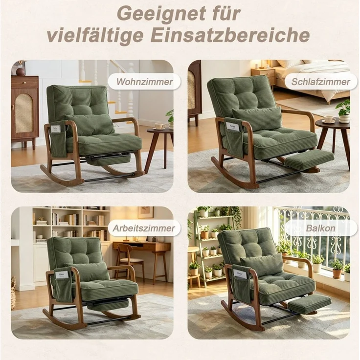MODFU Loungesessel Ergonomischer Freizeitstuhl aus Cord mit Fußstütze (verstellbarer Schaukelstuhl und Baby-Sessel mit Lendenkissen), Schaukelstuhl Polstersessel – Bild 4