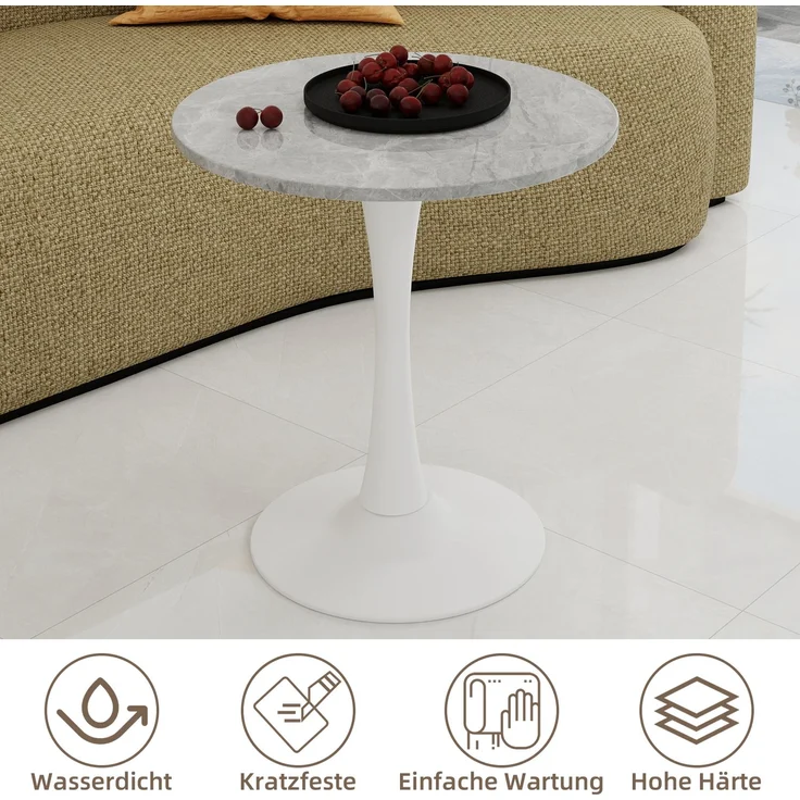 Novelux Runder Esstisch 70cm Marmor-Optik Weiß, Mid-Century Modern Küchentisch für 2-4 Personen, Kaffeetisch mit MDF-Platte & Metallgestell – Bild 6