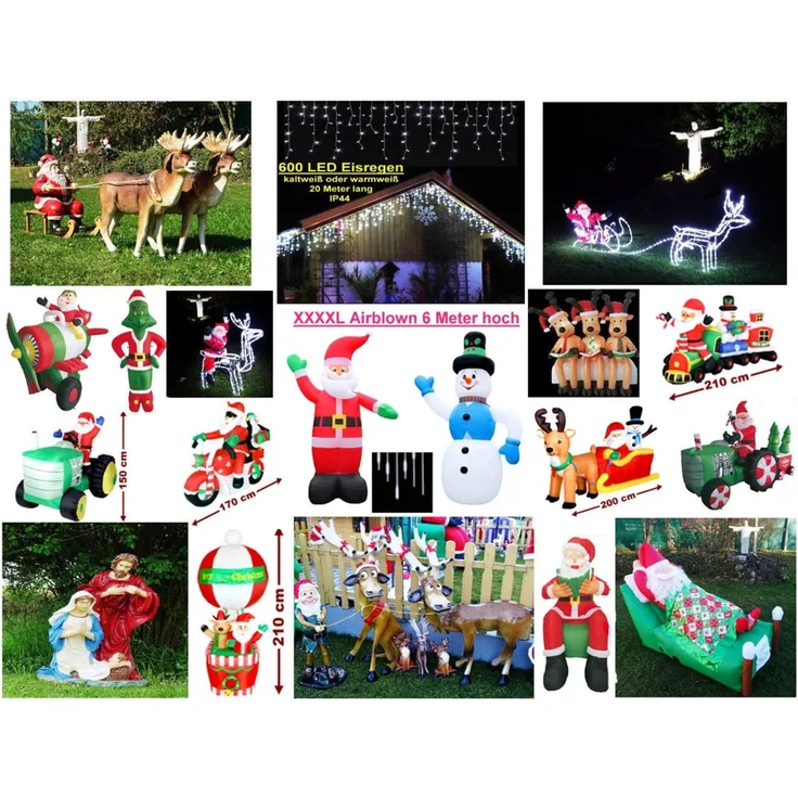 XXL Weihnachtsmann lebensgross 175 cm + Stab Santa Nikolaus Garten Deko-Figur v2