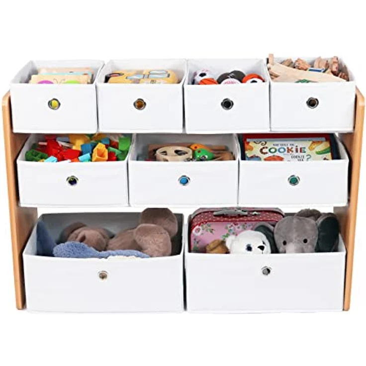 Humble Crew Kinderregal aus Holz – Spielzeugregal mit 6 Stoffboxen, Aufbewahrungsregal für Kinderzimmer, Natur/Weiß – Bild 6