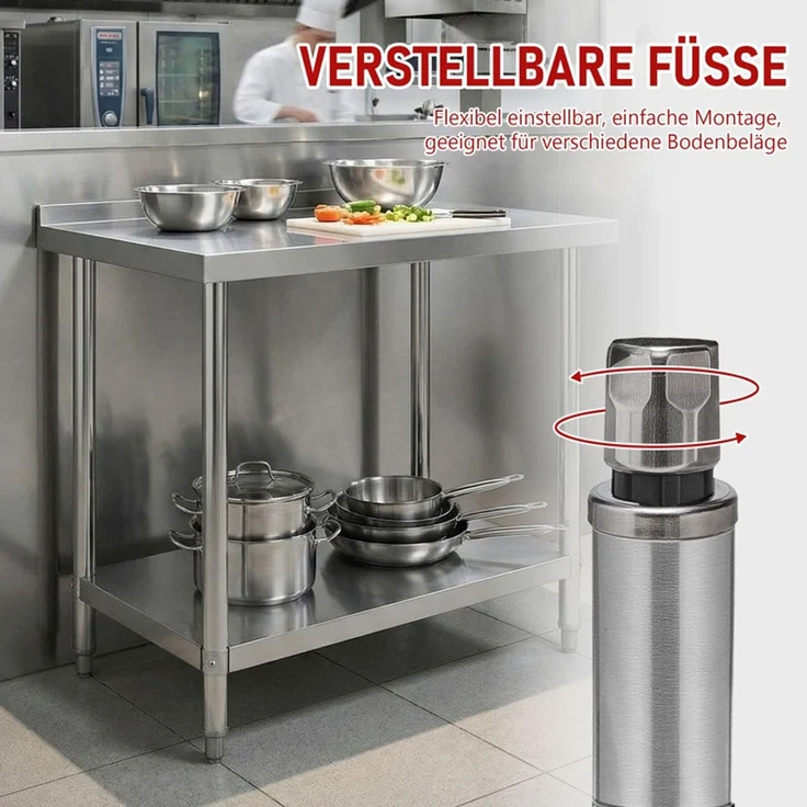 Home Nature Wohnkonzept Edelstahltisch Arbeitstisch Grilltisch Outdoor Küchentisch mit Ablagefläche, stabil bis 90 kg, 60 x 90 x 90 cm – Bild 4