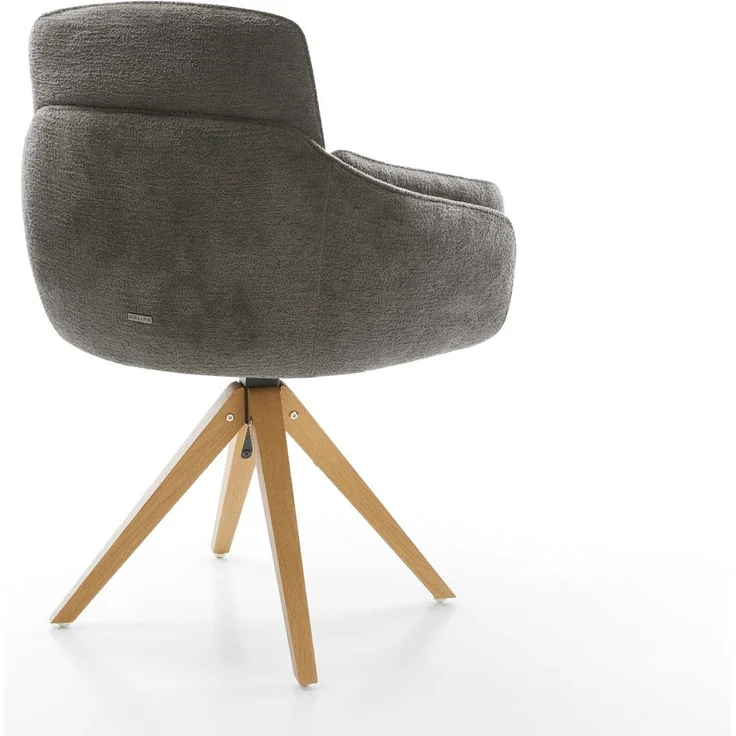Drehstuhl Luan-Flex mit Armlehnen Bouclé Soft Schlamm Holzgestell kantig Natur 360° drehbar – Bild 5