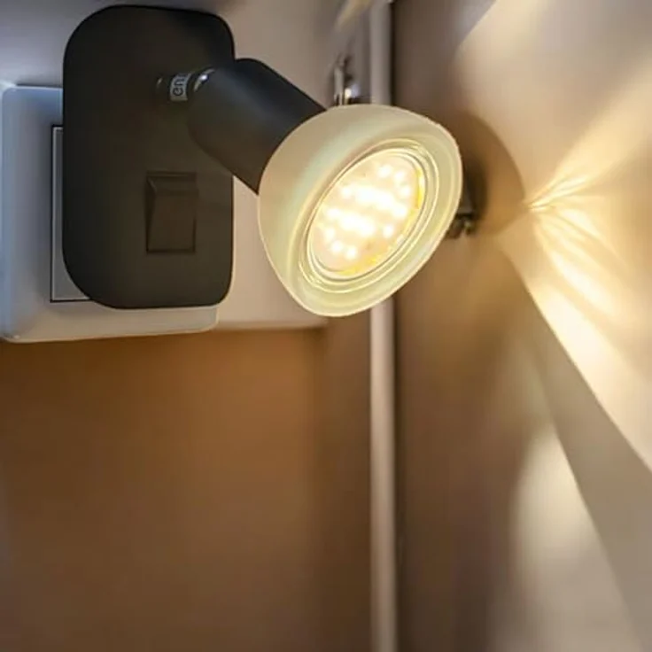 TRANGO LED Steckdosenleuchte, 11-045 LED Steckerlicht in Schwarz matt mit Lampenschirm aus Glas, Stecker-Nachtlicht inkl. 1x GU10 LED Leuchtmittel 3000K warmweiß, inklusive Ein/Aus- Schalter Leselampe, Küchenlampe – Bild 3