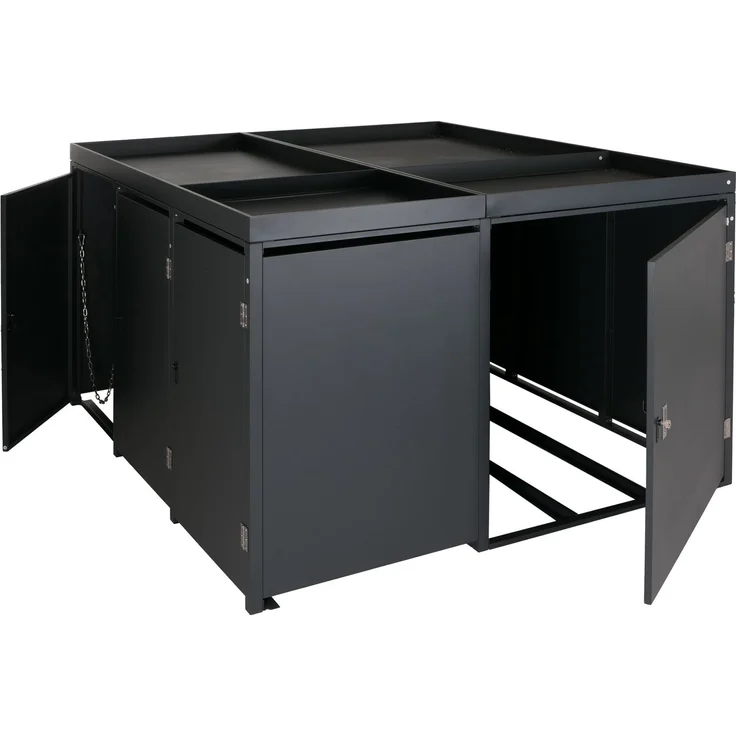 Mendler 3er-Mülltonnenverkleidung / 2er-Fahrradgarage mit Pflanzkasten HWC-N79, abschließbar, Metall anthrazit, 130x193x208 cm – Bild 9