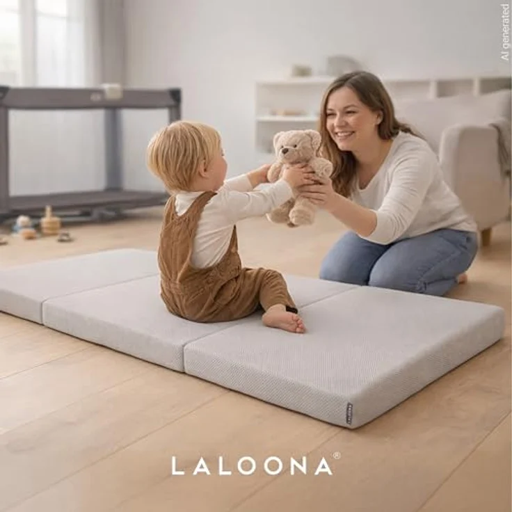 LaLoona Reisebett-Matratze Grau, 60x120 cm, atmungsaktive Faltmatratze mit 5 cm Kaltschaumkern – Bild 2