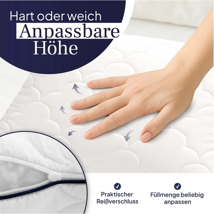 Gentle North Microfaserkissen Hochwertige Kopfkissen in Hotelqualität - verschiedene Größen, Füllung: 100% Polyester, Seitschläfer, Rückenschläfer, Seitenschläfer, Bauchschläfer, 1- oder 2-tlg, Reißverschluss für Füllung, waschbar, Made in EU, allergik... – Bild 2