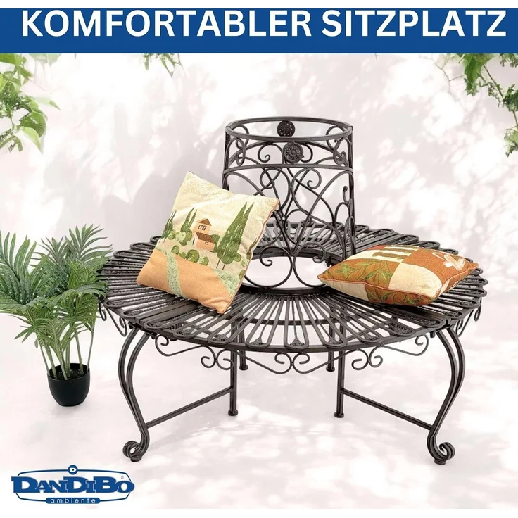 DanDiBo Baumbank Rund Metall Wetterfest Braun 96591 Rundbank ø 135 cm Gartenbank Sitzbank Bank Garten Antik – Bild 6