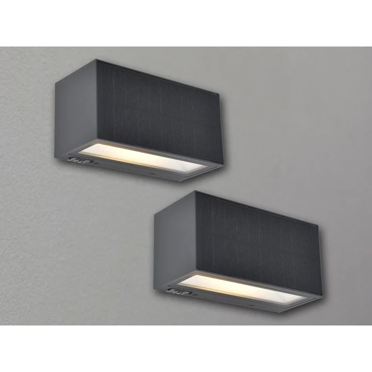 HYBRID LED Außenwandleuchten 2er SET, Solar & Strom 230V, Anthrazit, 18 x 9 x 8 cm – Bild 3