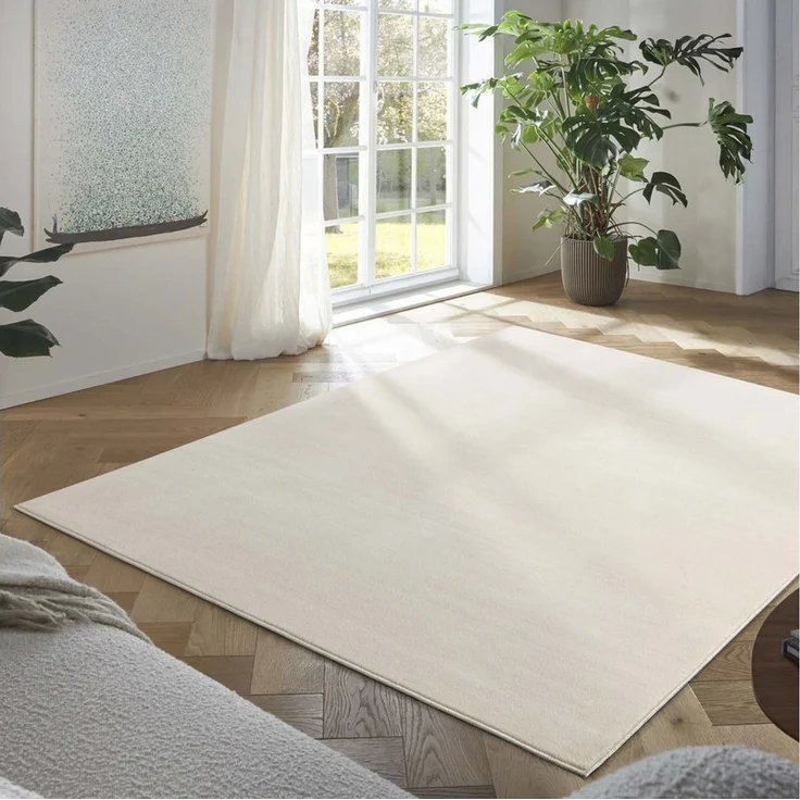 TaraCarpet Teppich Madrid Uni Kurzflor-Teppich, waschbar und pflegeleicht, rechteckig, Höhe: 9 mm, 9 mm Kurzflor, rechteckig, Farbe Creme, Größe 60x120 cm – Bild 1