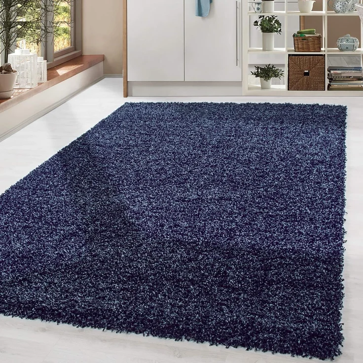 HomebyHome Shaggy Hochflor Teppich Wohnzimmer 140x200 cm Marineblau - Teppich Flauschig, Modern, Plüsch und Extra Weich - Ideal für Schlafzimmer, Esszimmer und als Küchenteppich