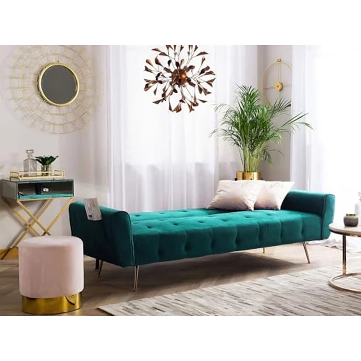 beliani 'SELNES' Schlafsofa, 3-Sitzer, Samtstoff, Smaragdgrün, 85 x 84 x 212 cm – Bild 4