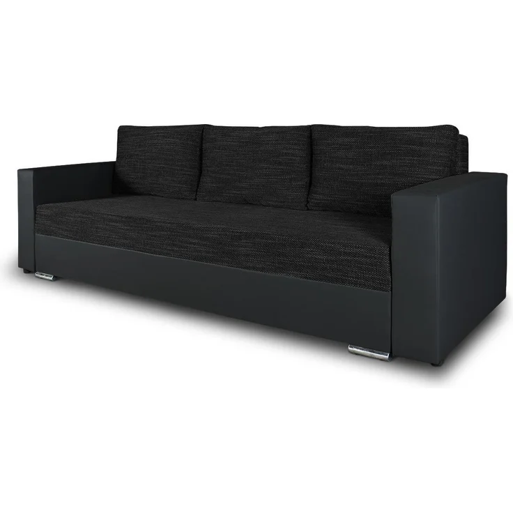 Schlafsofa Bird - Sofa mit Schlaffunktion und Bettkasten, Klappsofa, Schlafcouch mit Chromfüße, Couch, Couchgarnitur, Sofagarnitur (Schwarz + Schwarz (Dolaro 08 + Berlin 02)) – Bild 1