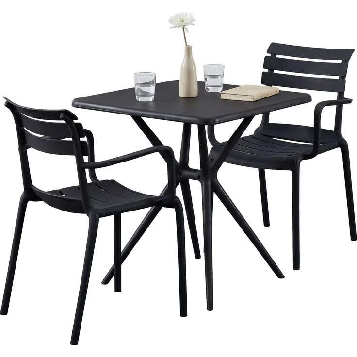 Gartenmöbel-Set NORA mit 2 Stühlen - 186x72x82cm, Kunststoff, Schwarz | Balkonset Gartenset Tisch mit Stühlen Bistroset Outdoor – Bild 1