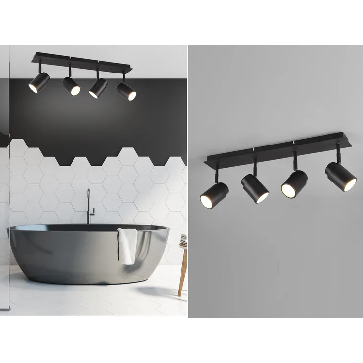 LED Deckenstrahler Badezimmerlampe Schwarz 4-flammig, Breite 52cm