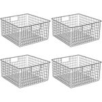 mDesign Allzweckkorb Gitterbox Drahtkorb Aufbewahrung 4er Set Griffe Metall Grau