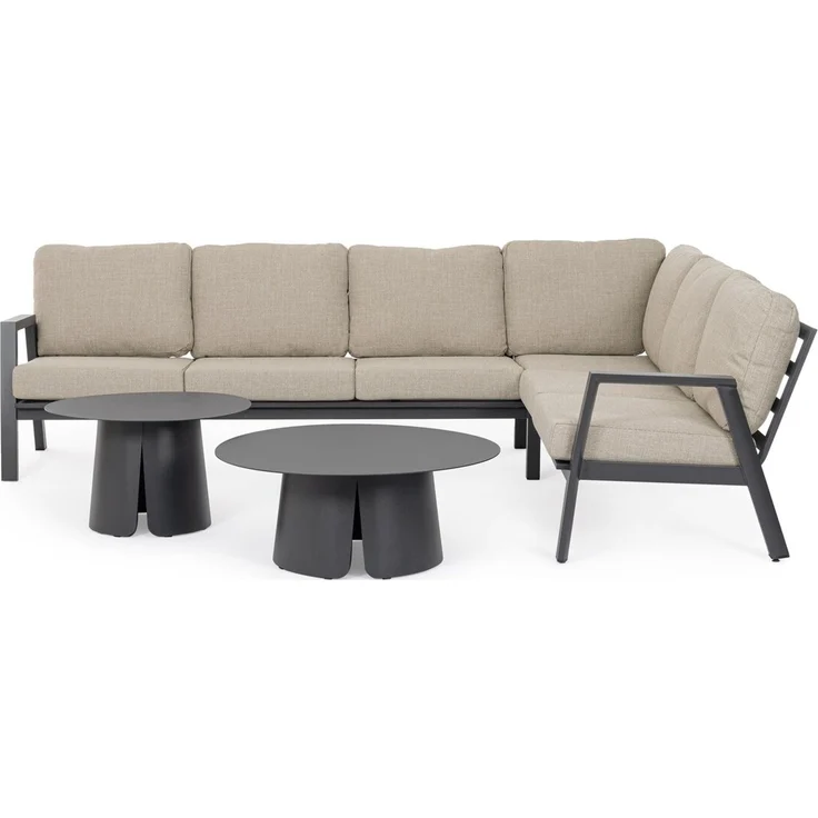 Gartenecksofa Oinimola - Aluminium Anthrazit, Olefin-Stoff Taupe – Bild 2