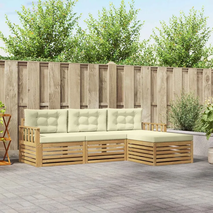 vidaXL Outdoor-Sofagarnitur 4 stk. 4-Sitzer Weiß und Creme Polyester 3390275