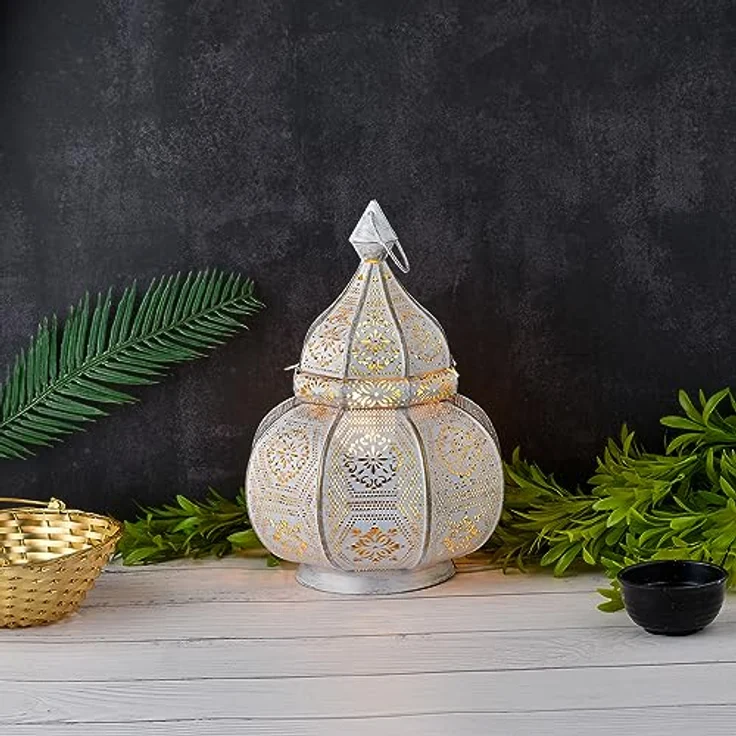 Marrakesch Orient & Mediterran Interior Nachttischlampe 2er Set Orientalische Laterne Lampe Nachttischlampe Mahana Weiss, Handarbeit – Bild 8