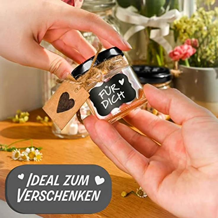 Praknu Einmachglas 24 Mini Gläser mit Deckel 50 ml - Mit Etiketten und Stift, Glas, (Set, 24-tlg), Mit Etiketten & Stift - Luftdicht - Spülmaschinenfest – Bild 4