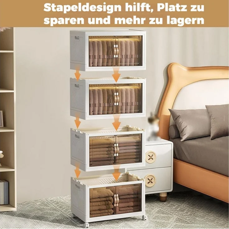 BlingBin Aufbewahrungsbox Faltbare Aufbewahrungsboxen 4er Set mit Deckeln, Türen und Rollen (4er Set, 4 St, 50 × 30 × 112.5 cm), platzsparender Organizer für Wohnzimmer, Küche und Schlafzimmer – Bild 3