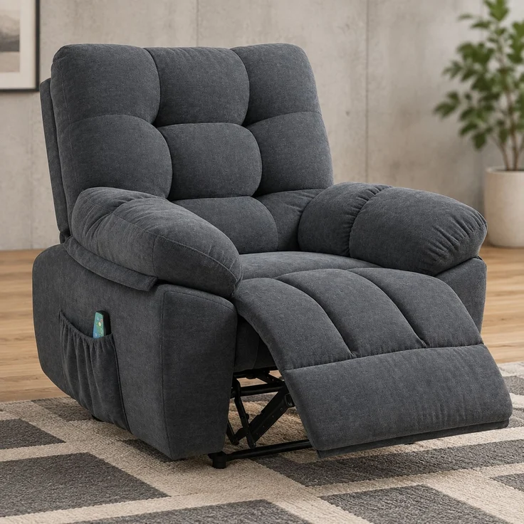 Massagesessel mit Liegefunktion, dunkelgrau, 8 Vibrationspunkten und Lendenheizung,107x102x100 cm – Bild 3