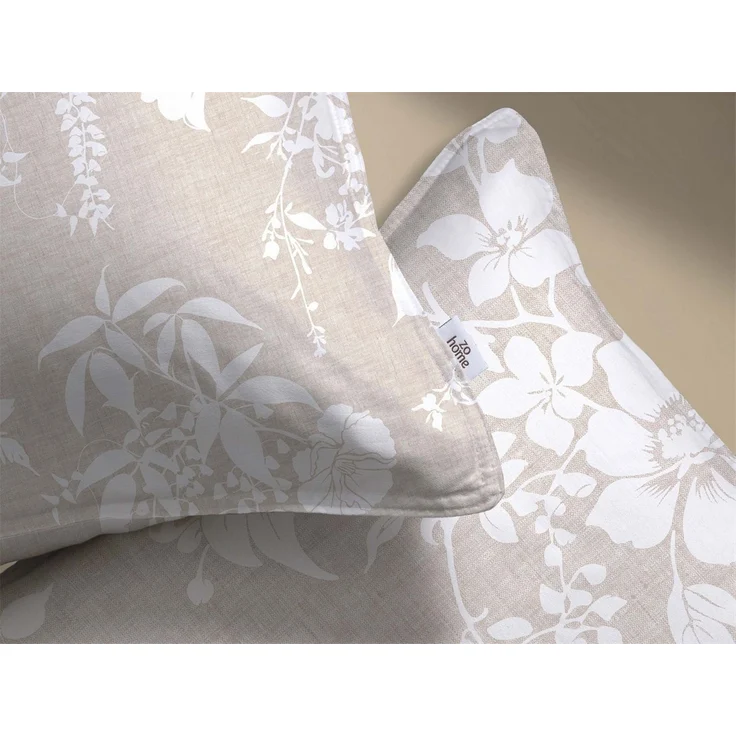 Zohome Cotton Bettwäsche 155x220 Ibisco di Lino Sandy Beige Blumen weiß sand – Bild 5