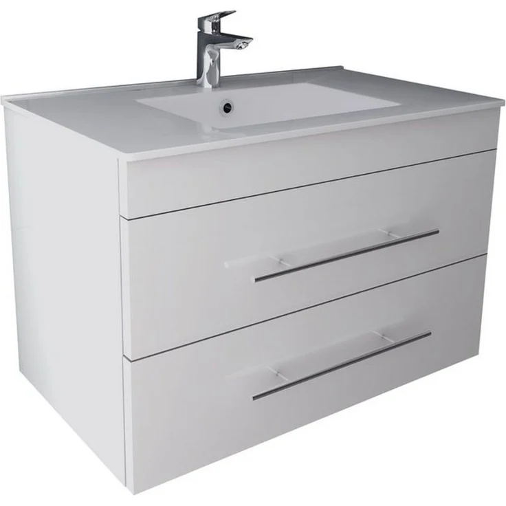 Alpenberger Badmöbel-Set - Bad Waschbecken mit Unterschrank - Waschtisch-Set Vormontiert, (2-tlg, Badezimmerunterschrank mit Waschbecken), Gästebad Waschtisch in Weiß mit Nano & Softclose Schubladen – Bild 4