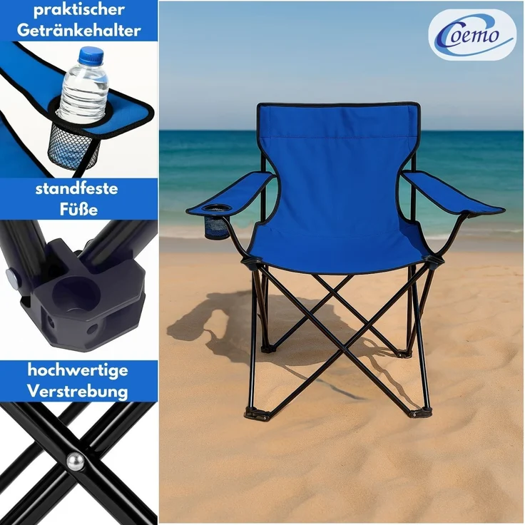 Coemo 4er Set faltbarer Campingstuhl Faltstuhl mit Tragetasche in Blau – Bild 4