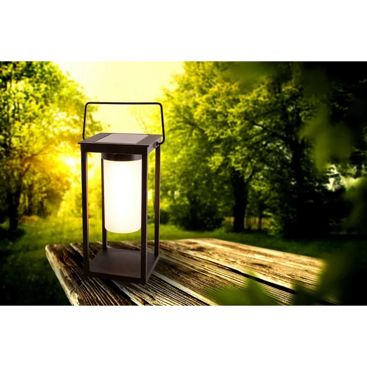 näve LED Solarleuchte Camping, USB-Ladefunktion, mehrere Helligkeitsstufen, LED fest integriert, Warmweiß, mit Henkel, 2 Helligkeitsstufen per Touch, USB Ladeanschluss, schwarz – Bild 2