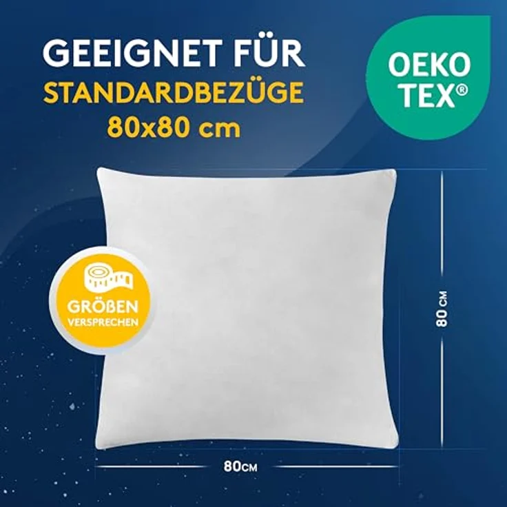LILENO HOME 4er Set Kissenfüllung 80x80 cm - 40°C waschbares Innenkissen geeignet für Allergiker - Polyester Kisseninlet als Couchkissen, Sofa Kissen, Cocktailkissen und Kopfkissen – Bild 6