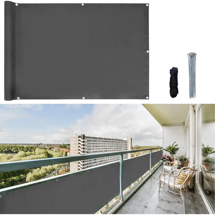 CCLIFE Balkon Sichtschutz Wind- und UV-Schutz Wetterfest 160 g/m2 mit Ösen Balkon sichtschutz Blickdicht 75x300 cm (3 Größen & 2 Farben) für Balkongeländer Terrasse Garten – Bild 1