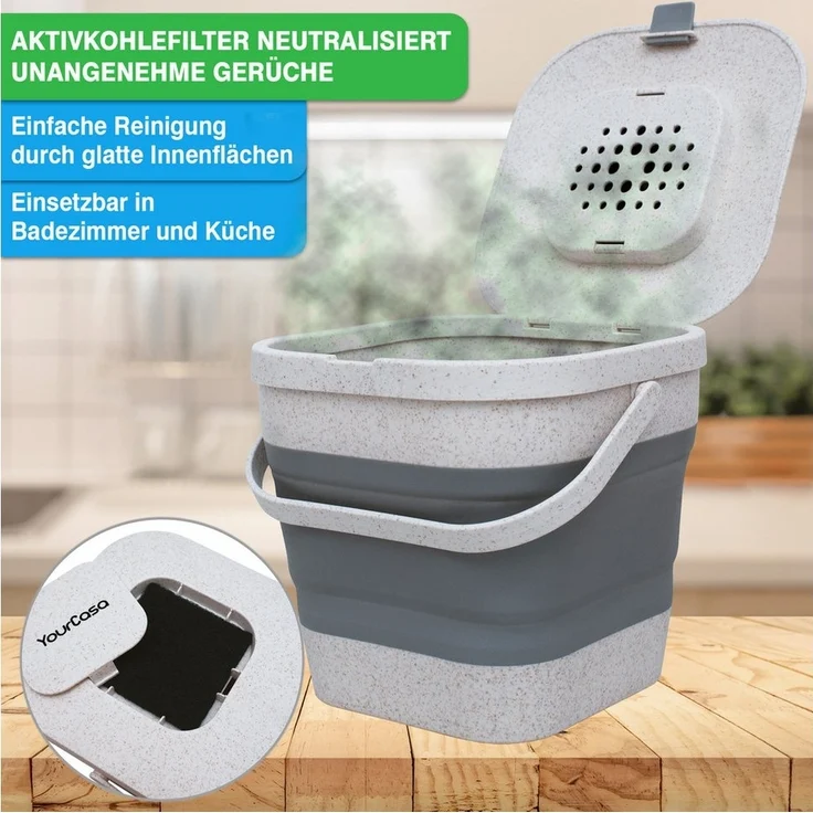 YourCasa Biomülleimer YourCasa® Biomülleimer Küche klein 4L nachhaltig mit Akivkohlefilter, Fassungsvermögen 4L, nachhaltige Materialien – Bild 2