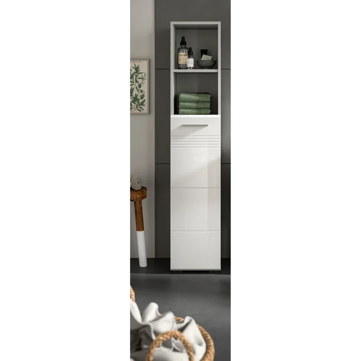 Hochschrank Copa - Weiß Hochglanz / Hellgrau – Bild 6