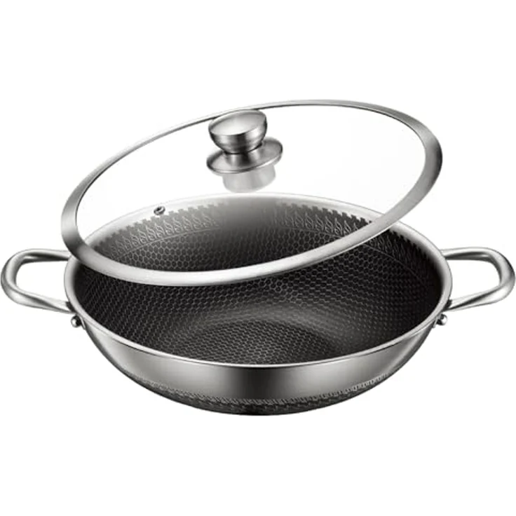 Wok Topf Edelstahl Wabenstruktur Ø36cm Induktion Anti Haft Kratzfest in Silber – Bild 4