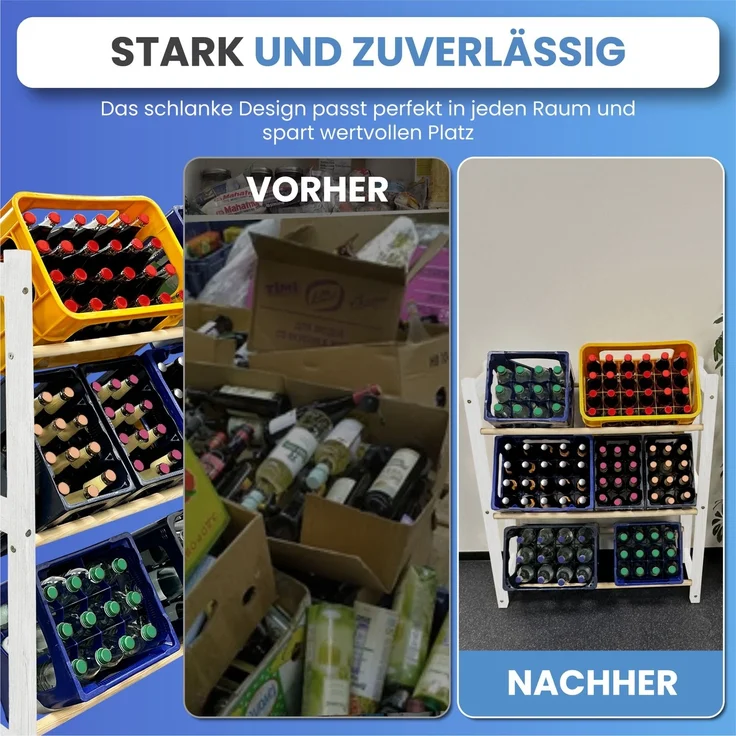 Mein-Regal Getränkekistenregal THORE Getränkeregal 6 Kisten Flaschenregal Getränkekiste Obstkiste Gemüse Farbe Weiß LxBxH 92x31x108 – Bild 7