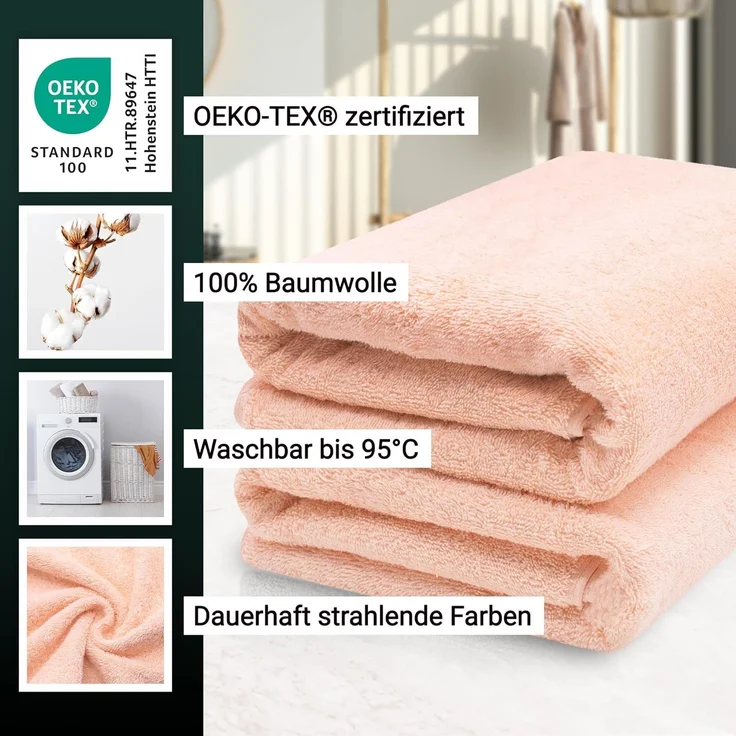 ZOLLNER 2er Set Saunahandtuch, Baumwolle, 70x200 cm, aprikot (rosa), 420g/qm – Bild 3