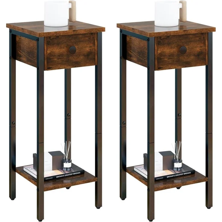 Nachttisch Set Vintage Schmal Beistelltisch Braun 25x25x71 cm IBUYKE – Bild 1
