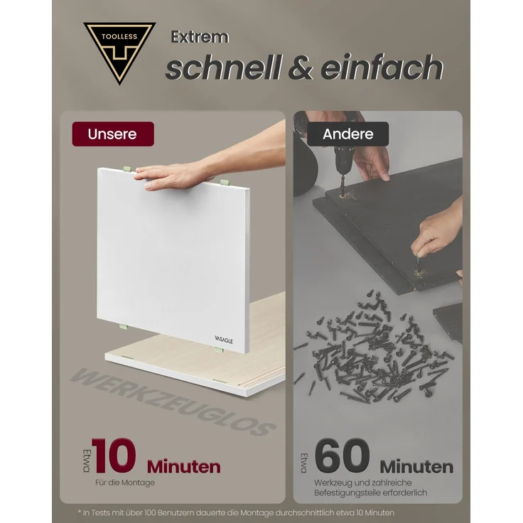 Vasagle TV-Schrank für Fernseher bis zu 60 Zoll, superschnelle Montage, Toolless-Technologie, Fernsehtisch Wohnzimmer, geriffeltes Glas modern, 140 x 39 x 45 cm, wolkenweiß-naturbeige – Bild 2
