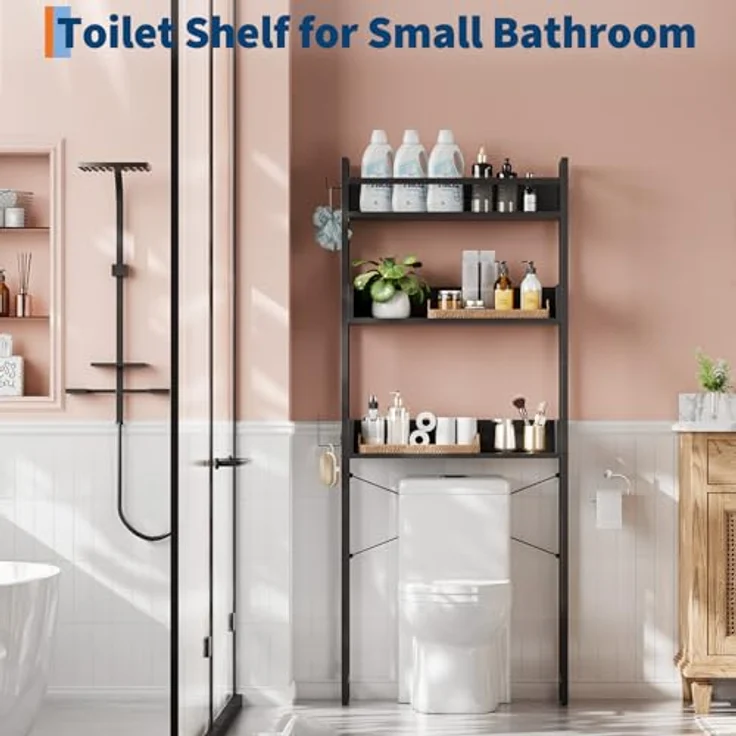 GarveeLife Edelstahl Badezimmerregal 3-Stöckiges Toilettenregal Badezimmer Mit Ablage Regal über Die Toilette Badregal Eisen, Haken – Bild 7