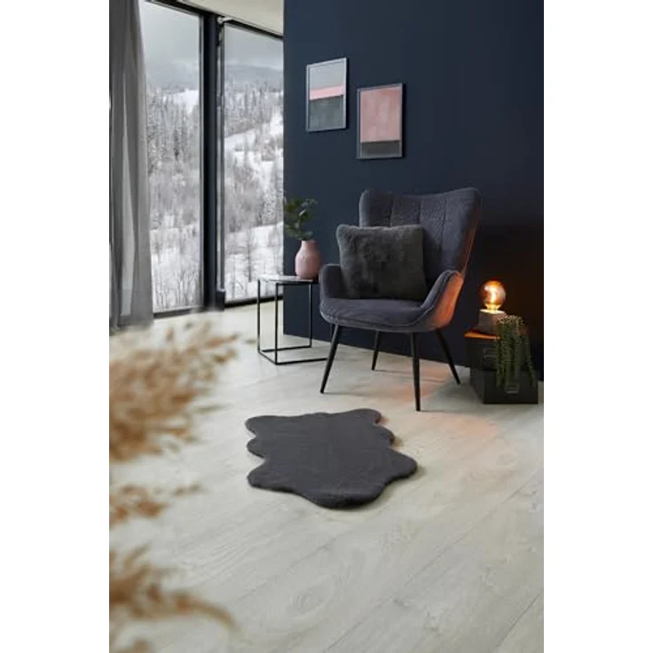 -LUXOR- living Kunstfell Coste Flauschiger Teppich Schlafzimmer - ideal zur Verwendung als Bettvorleger Schlafzimmer 2er Set 55 x 80 cm anthrazit – Bild 2