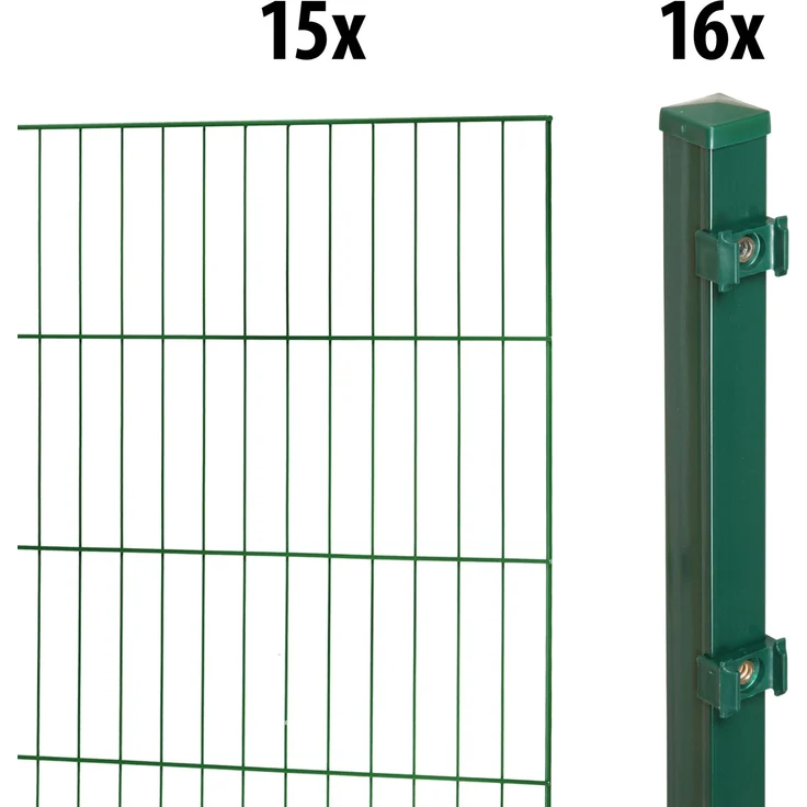 Garden 'N' More Einzelstabmattenzaun Set standard, 175 cm hoch, grün, 15 Elemente für 30 m, 16 Pfosten – Bild 2