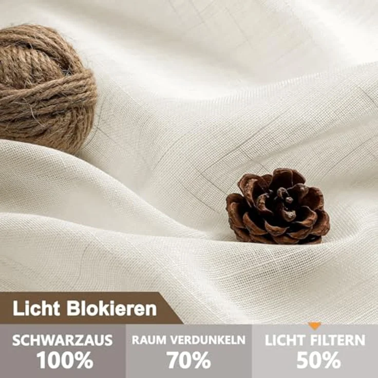 CUCRAF Leinen Voile Vorhänge mit Ösen Gardine für Schlafzimmer Wohnzimmer, Leinenfarbe, H160 x B140cm 2er Set – Bild 3