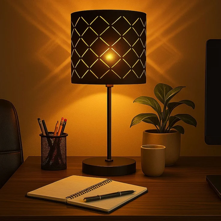 LED Tischleuchte, Dekorstanzungen, Samt, schwarz, H 35 cm – Bild 4