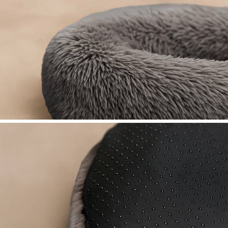 belviona Donut-Hundebett, kuscheliges Plüschbett mit weicher Füllung, sicherem Halt & ergonomischem Rand, 50 cm Durchmesser, anthrazit – Bild 3