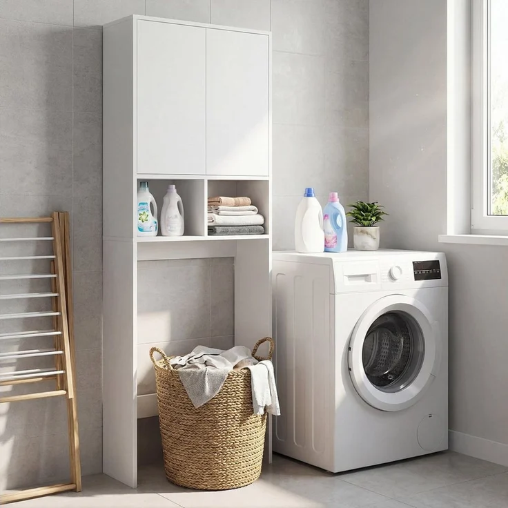 COSTWAY Badregal, schmal Toilettenregal Badezimmerregal mit 4 Fächern weiß – Bild 2
