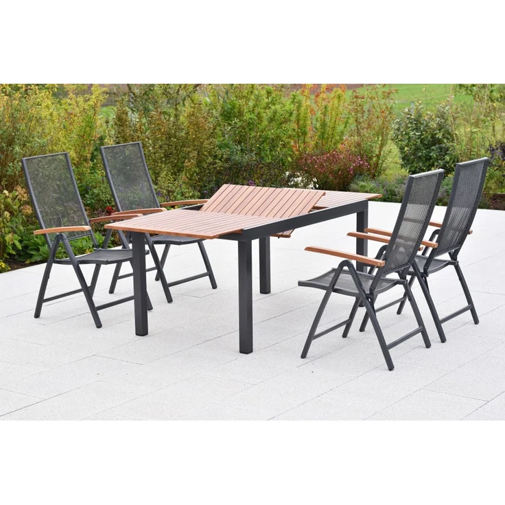 Thasos Gartenmöbel Set 5tlg, 4 Klappsessel, Ausziehtisch 150 (200 ) x 90 cm, Aluminium – Bild 2